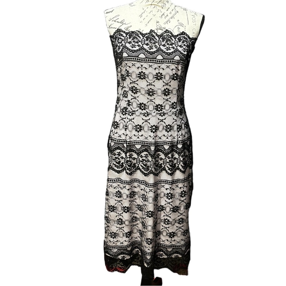 studio Y Pink With Black Lace Overlay Strapless Dress Size 11